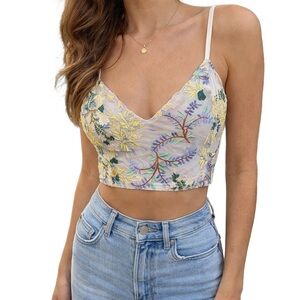 Urban Outfitters Lace V neck crop top with allover floral embellishment detail